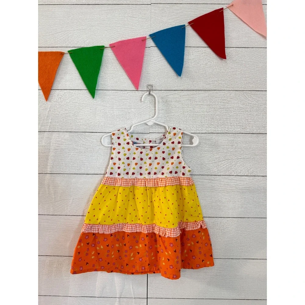 Y2K Small Steps Toddler Girls Strawberry Tiered Ruffle Dress 18 Months